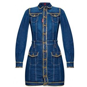 DSQUARED2 Blue Denim Dress with Gold Accents